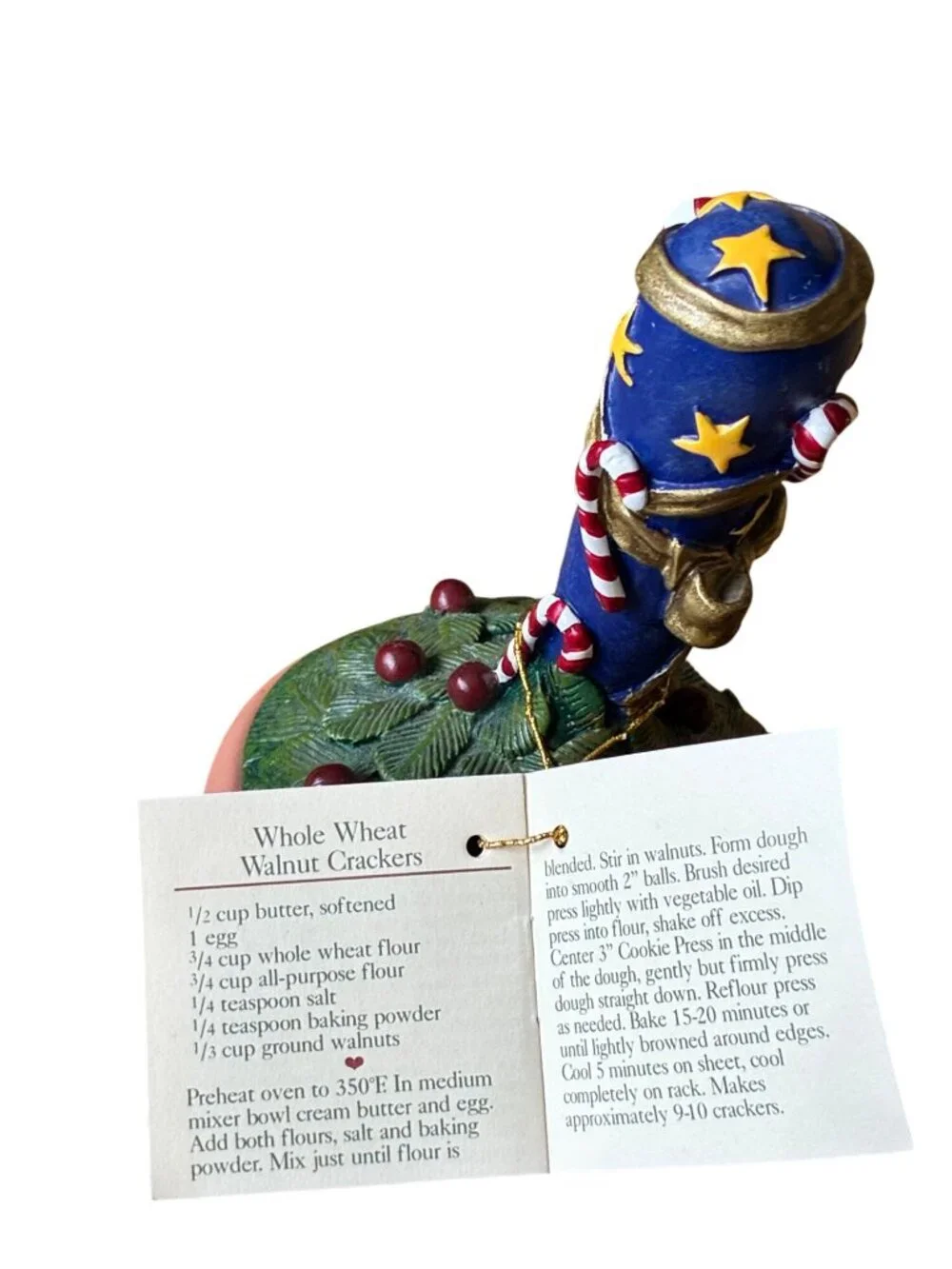 VINTAGE Shaker Hearth Cookie‎ Press Blue Gold Stars Candy Cane Terracotta Handle